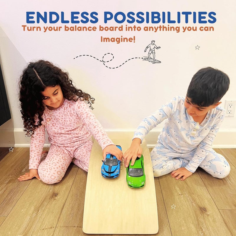 Giggle & Play 36" Wooden Balance Board – Natural Curvy Wobble Board for Kids, Toddlers & Adults, Montessori Rocker Toy, Yoga Trainer for Office, Home, Classroom Use - Image 4